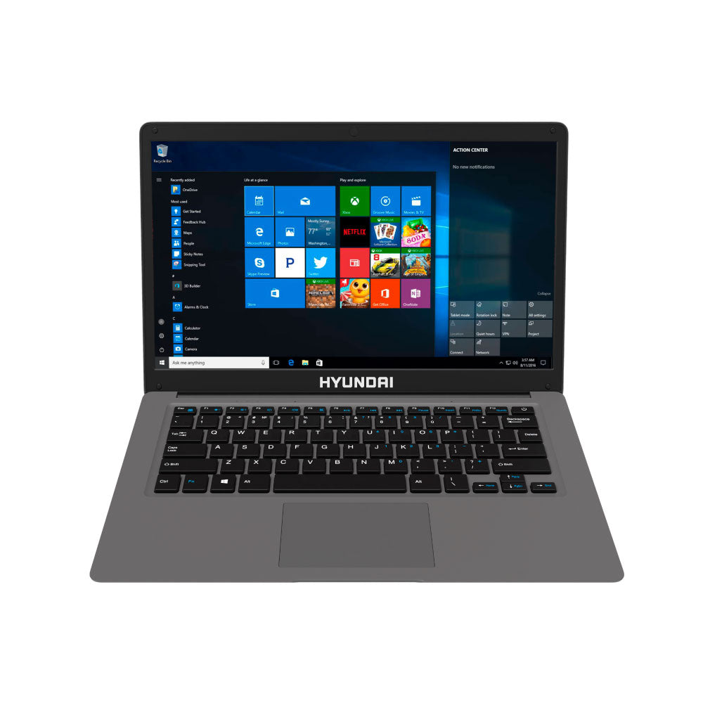 Hyundai HyBook, 14.1" Intel Celeron Laptop, 4GB RAM, 128GB Storage, 2.0MP Webcam, Expandable M.2 SATA SSD Slot, Windows 10 Professional, WiFi - Grey