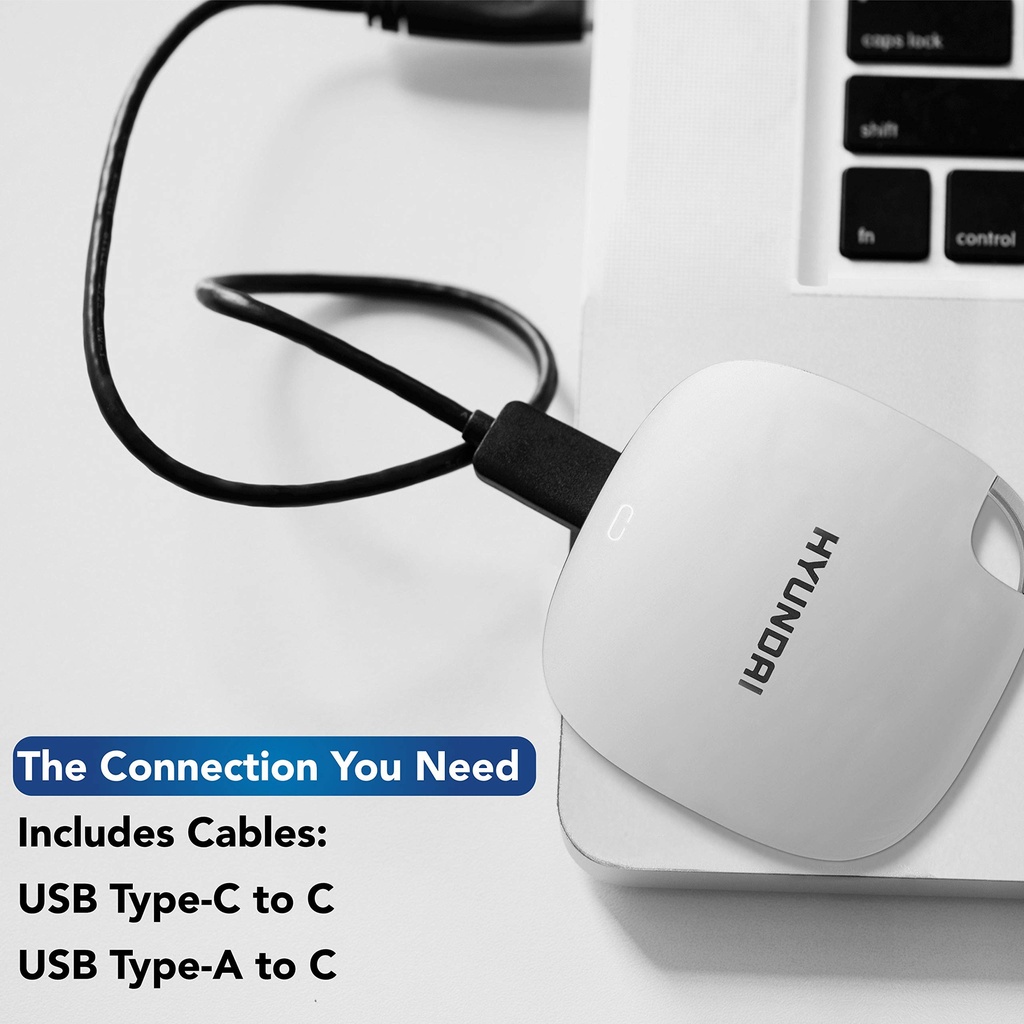 Hyundai 2TB Ultra Portable External SSD for PC/Mac/Mobile, USB-C USB 3.1 - White (HTESD2048PW)