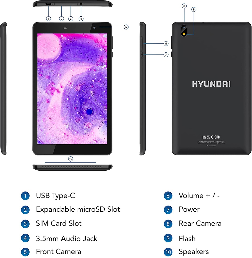 Hyundai HYtab Pro 8LA1, 8" 1920x1200 FHD IPS, MTK8768 P22, Android 11, 4GB RAM, 64GB Storage, 5MP/13MP, LTE, 4000mAh - Black